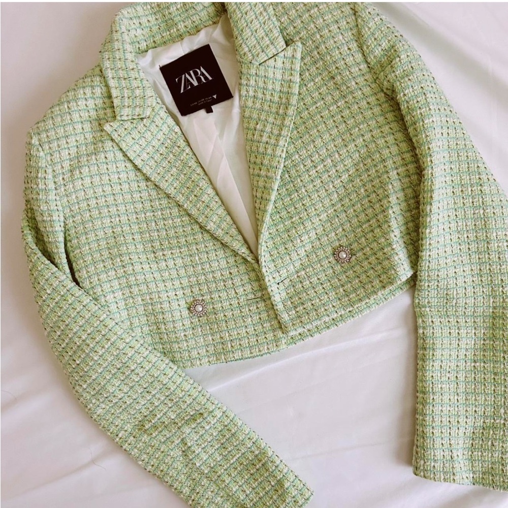 ❌SOLD❌ZARA Mint Green Tweed Blazer - Picture 5 of 5